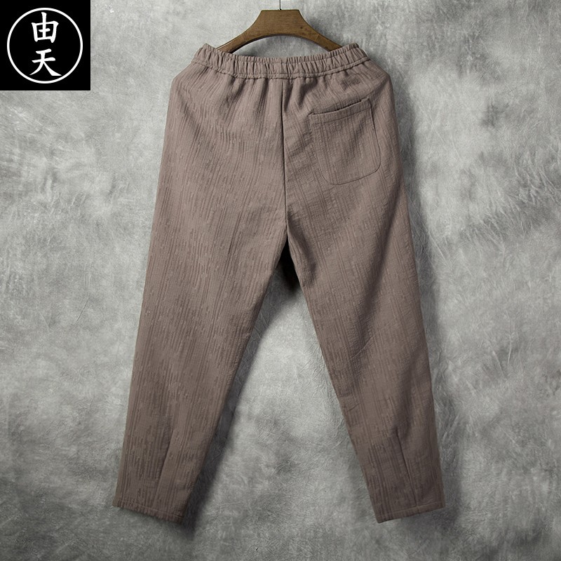 秋冬季男裤子加绒加厚棉麻休闲裤男装宽松直筒裤男士亚麻保暖长裤