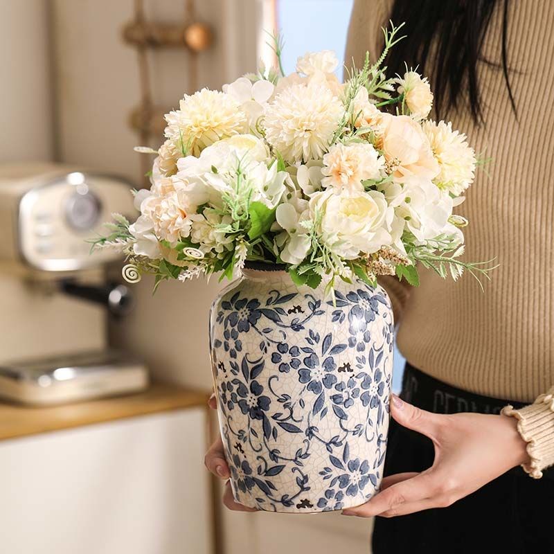 轻奢青花瓷陶瓷花瓶设计感小众高级感插花客厅装饰复古感瓷器摆件