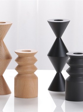 现代简约创意木质几何抽象摆件样板房售楼处桌面实木工艺品饰品