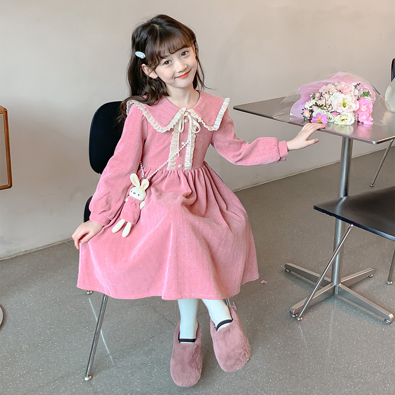 女童洋装秋冬裙子2023新款秋季儿童秋装L长袖小女孩洋派公主裙冬