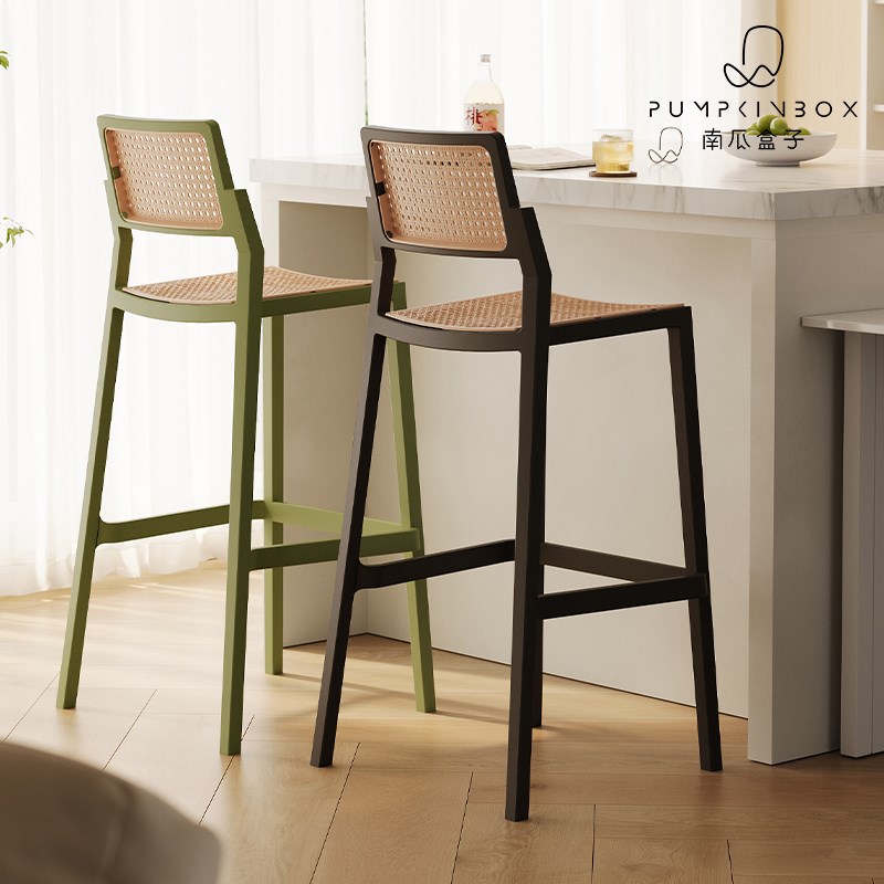 北欧高脚凳家用小户型简约岛台吧椅塑料藤编可叠放咖啡厅酒吧吧凳