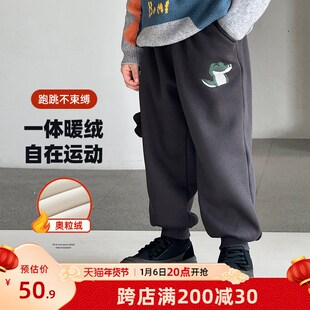 新款 男童加絨褲 2024冬季 男孩W奧粒絨衛(wèi)褲 子秋冬兒童一體絨運(yùn)動褲
