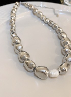 韩国金属夸张小众颈链百搭时尚首饰串珠简约气质项链2023年新款女