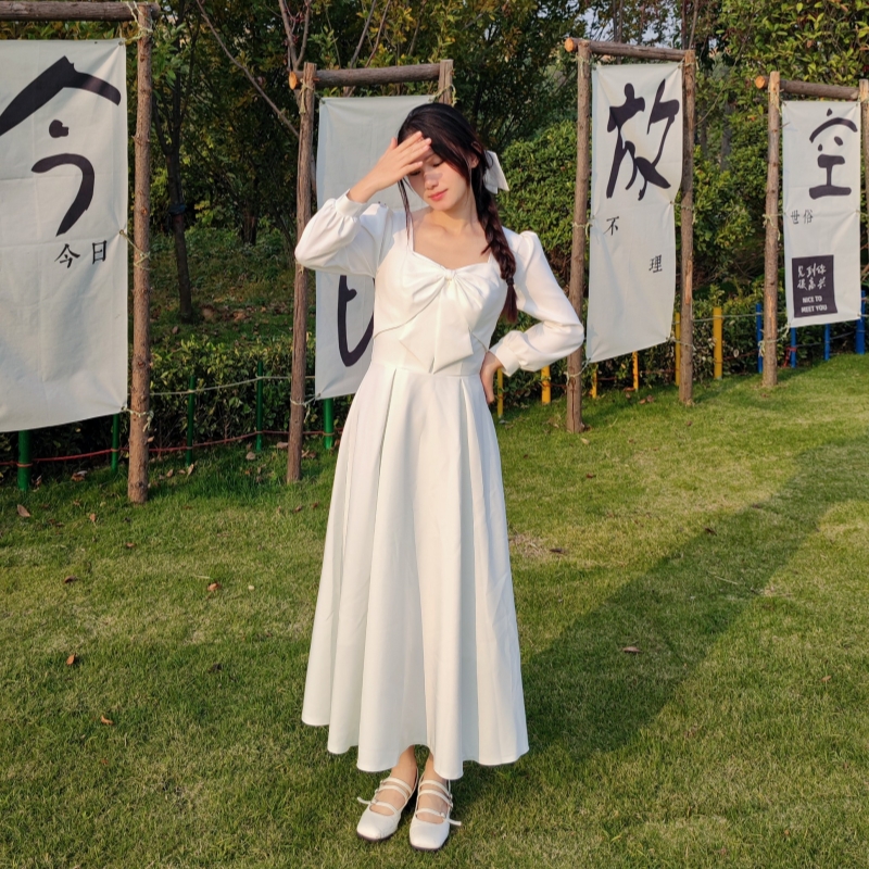 领证小白裙裙子登记情侣装领证当天穿的衣服法式连W衣裙冬季穿搭