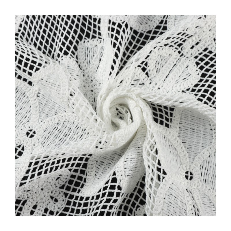 130cm全涤绳绣镂空绣花布 网格D底花朵刺绣时尚礼服连衣裙花边面