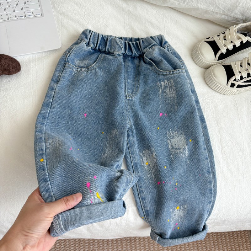 女童牛仔裤春秋时髦新款儿童潮流宽松哈伦裤小男童萝卜裤女宝裤子