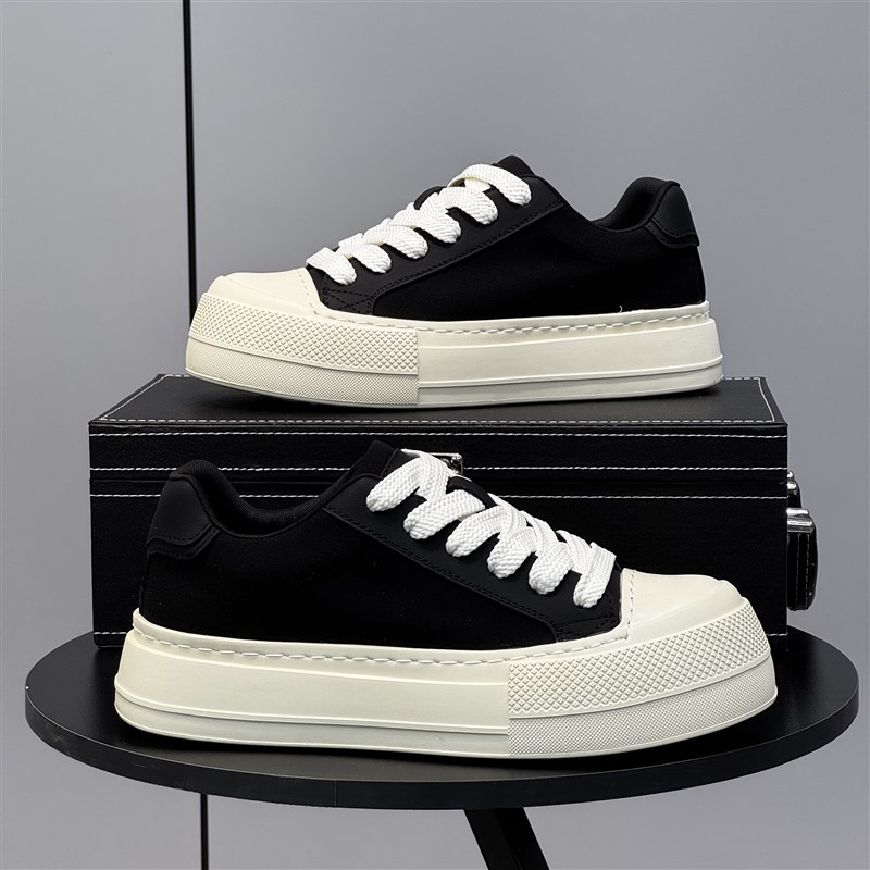 板鞋男款2025新款透气帆布休闲鞋百搭厚底增高鞋轻便系带低帮布鞋