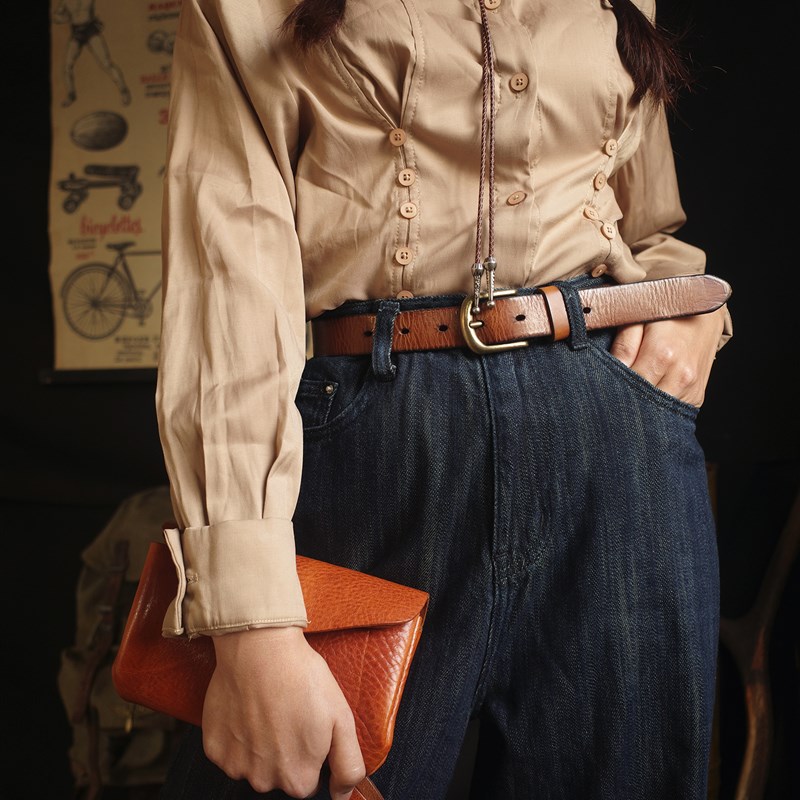 美式复古 手工铜扣针扣头层牛皮 牛仔裤简约百搭 腰带皮带男女款