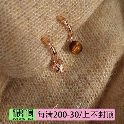 尼罗河畔不对称爱心虎眼石耳夹无耳洞女小众设计法式蚊香盘耳饰潮