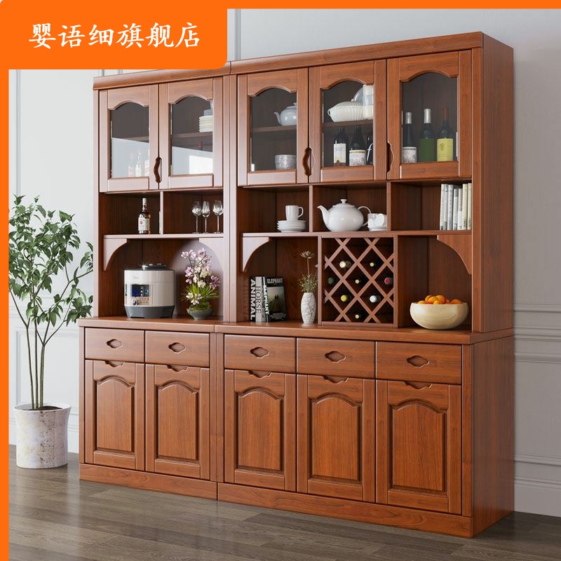 实木餐边柜酒f柜中式饭厅茶水柜多功能厨房收纳柜收纳柜微波炉碗