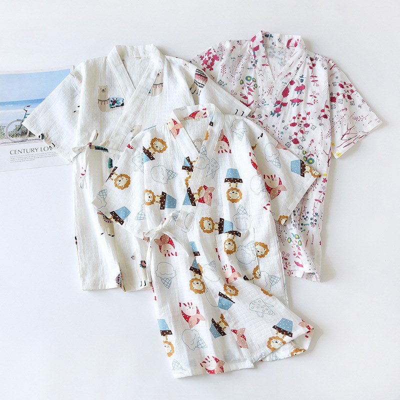 男童女童纯棉纱布日系和q服睡袍睡衣 儿童宝宝夏T季薄款浴袍汗蒸