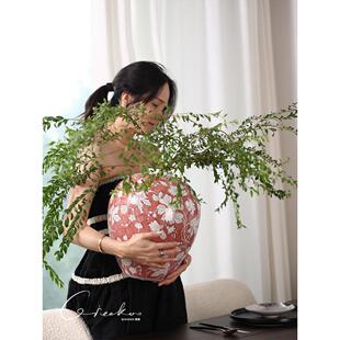 春国之家罂粟花插花新中式彩色大肚子陶瓷花瓶高端客厅入口装饰