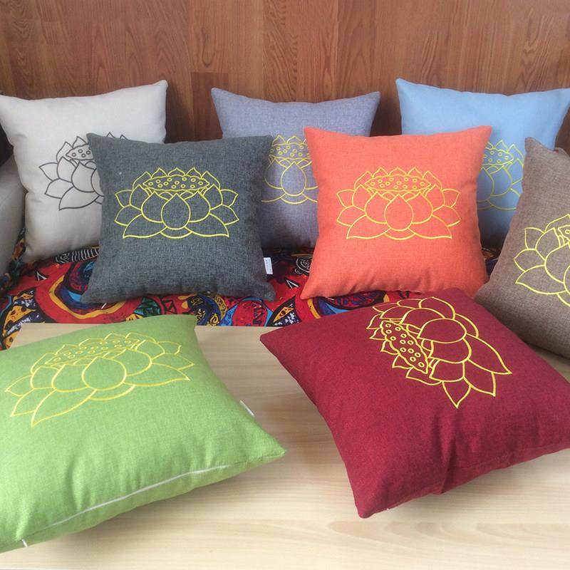 加厚亚麻布艺抱枕客厅莲花靠垫沙发办公室床头靠枕套腰枕简约靠背
