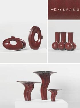 一匚 新中式创意几何体覆古红陶瓷插花器 客厅酒店家居茶室装饰品