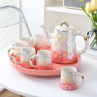 家用待客杯子结婚乔迁新居礼品水具 北欧轻奢陶瓷水杯茶杯茶具套装