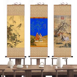 明唐寅 清郎世宁 名家字画客厅装饰挂画丝绸画办公室字画卷轴礼品