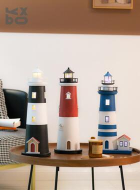 YBOX实木灯塔摆件创意覆古桌面饰品发光家居摆件做旧送礼装饰建筑