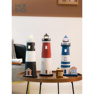 YBOX实木灯塔摆件创意覆古桌面饰品发光家居摆件做旧送礼装饰建筑