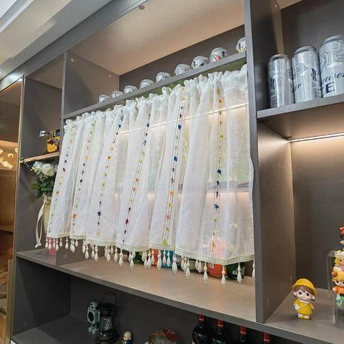 竖条纹彩条纱帘柜类遮挡帘布艺半帘书柜防尘帘遮丑帘门帘装饰帘穿