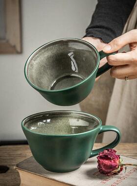 巷子尾【超耐看冰裂釉早餐杯】复古风墨绿色燕麦杯大号陶瓷杯子