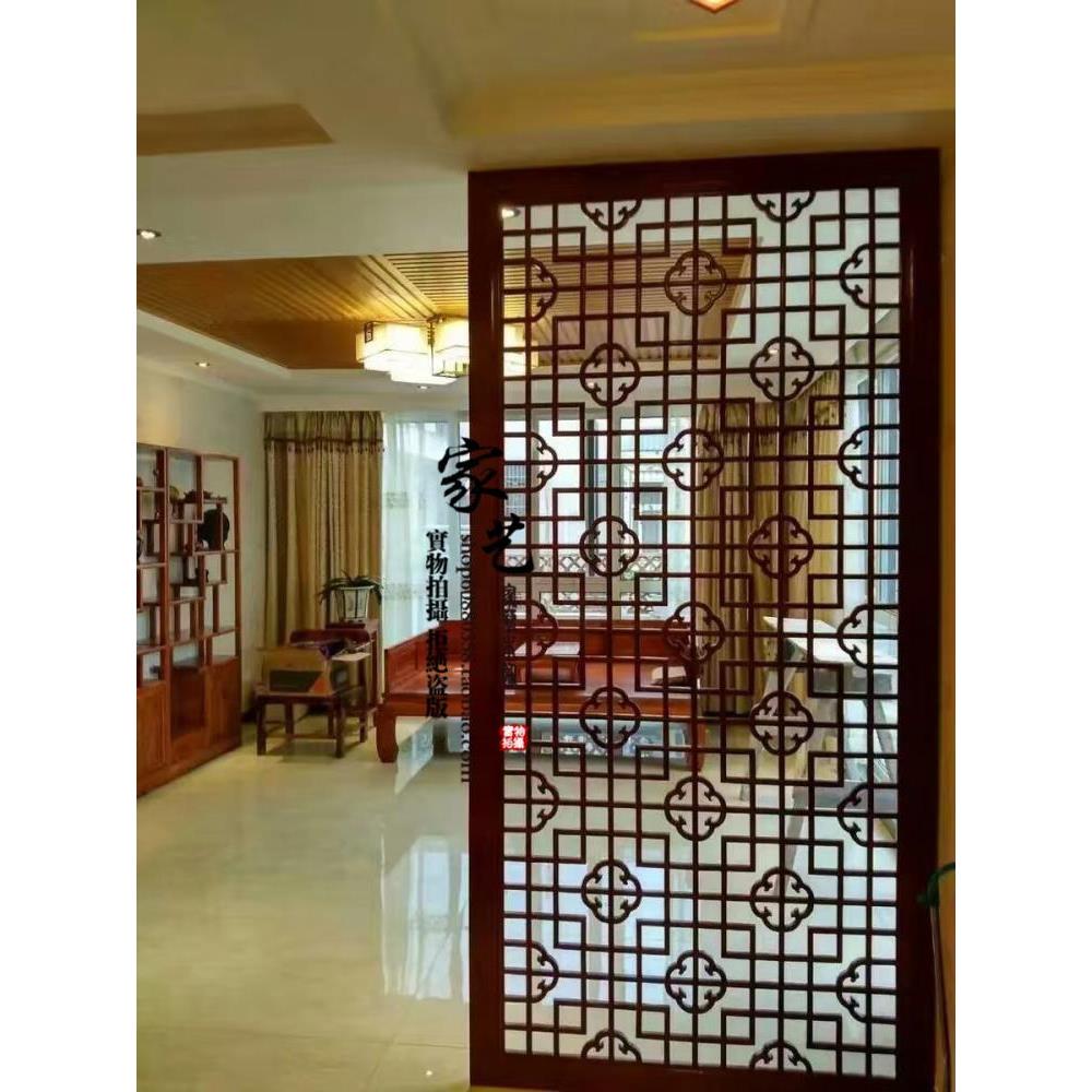 东阳木雕刻中式仿古门窗屏风吊顶玄关隔断实木花格电视背景墙定做