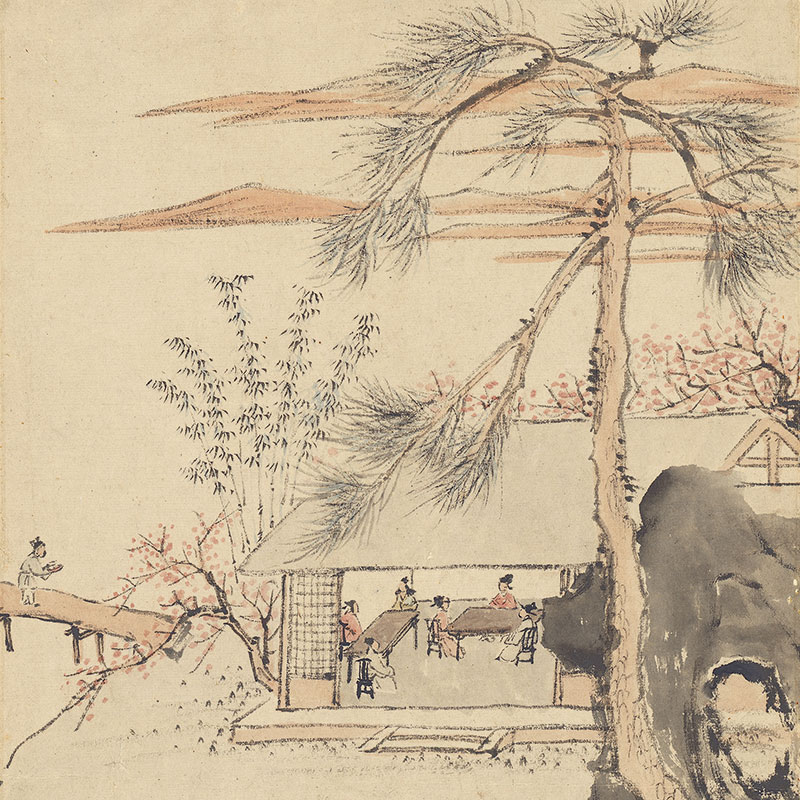 极速明 文伯仁 文会图山水国画礼D品字画卷轴挂画新中式玄关竖版