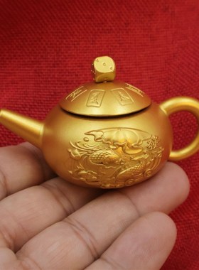 极速黄铜双鱼把把壶手把件金色可旋D转客厅卧式茶壶转转招财把玩