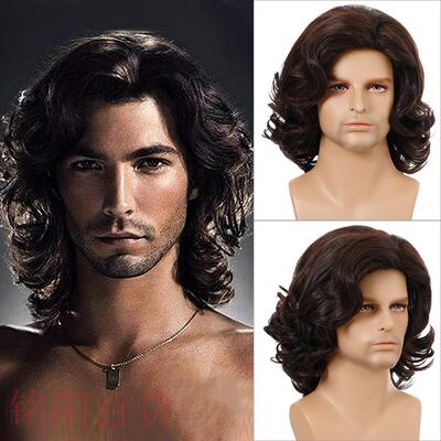 新品European and n menrs wigs oblique bangs bouffant short
