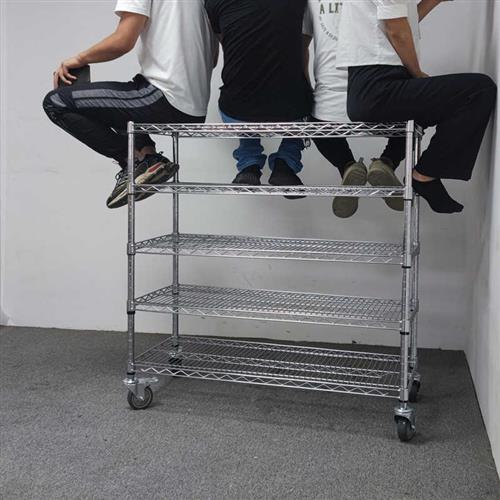 极速不锈a钢移动货架带轮家用置物架仓库多层防静电物料架镀铬镂