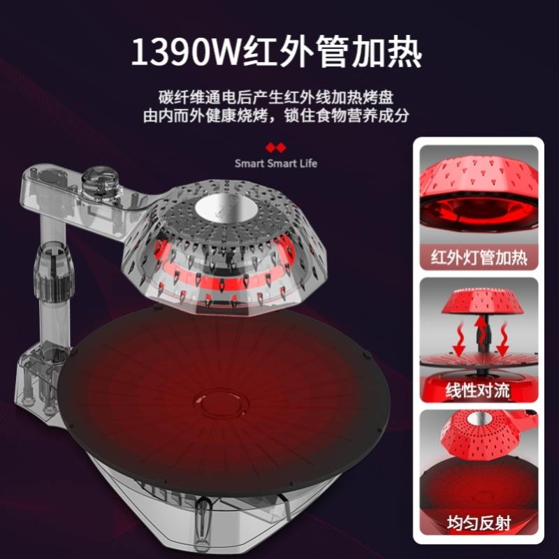 速发锅圈烧烤炉岳云鹏烧烤锅家用商用电动全自动旋转无烟烤肉炉电
