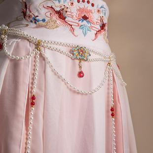 极速流苏汉服坦领古风腰链珍珠腰襦裙唐配饰女长齐V璎珞风齐胸饰