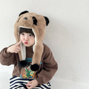 冬季儿童帽子耳朵会动男童护耳帽东北防寒帽子女童可爱熊猫雷锋帽