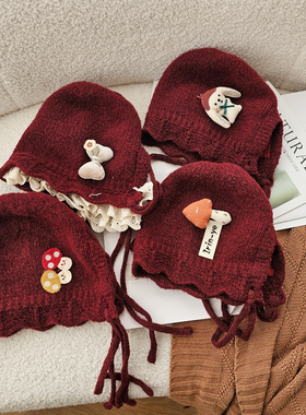 宝宝帽子冬季喜庆新年红色帽男童女孩婴儿护耳帽棉内衬儿童针织帽