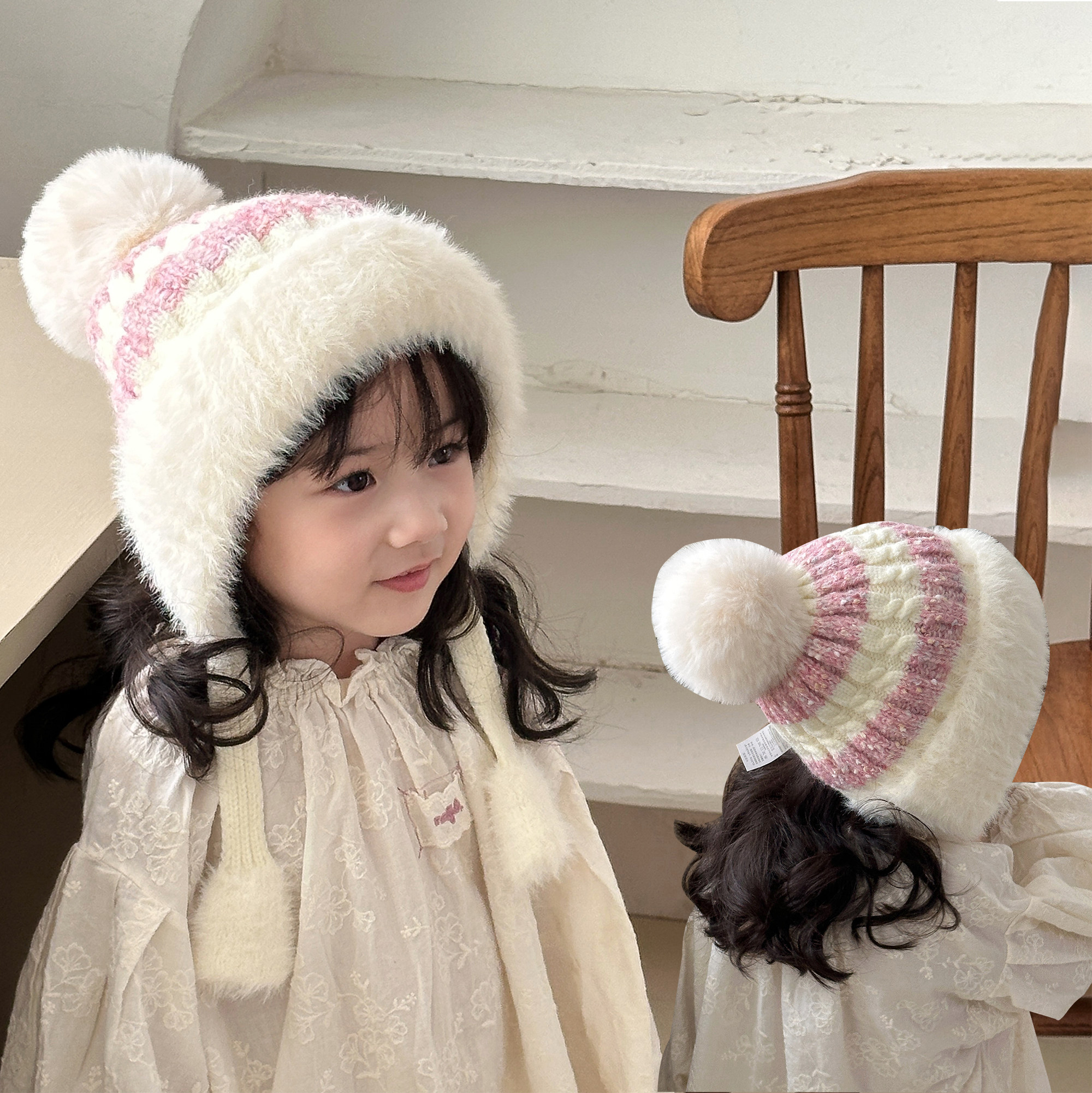 女童帽子冬季加绒加厚保暖儿童护耳帽高级感洋气宝宝针织毛线帽潮