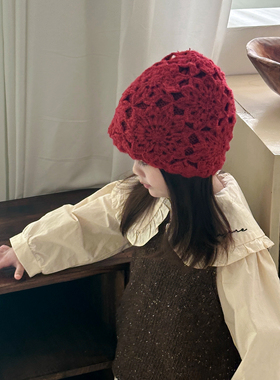 超好看女童帽子冬季时髦洋气民族风钩花女孩针织毛线帽宝宝包头帽