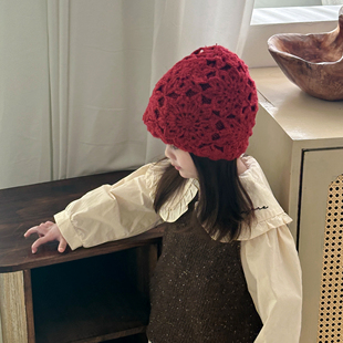 超好看女童帽子冬季 时髦洋气民族风钩花女孩针织毛线帽宝宝包头帽