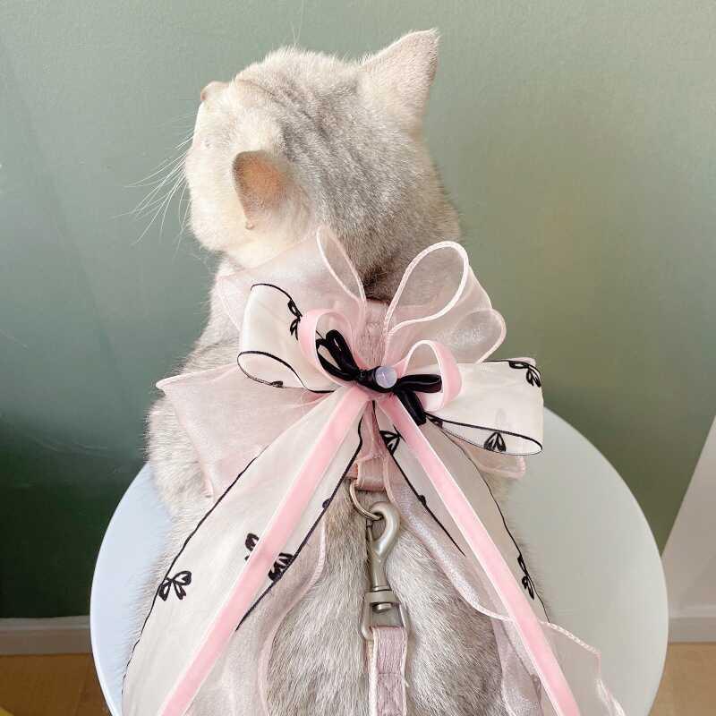 猫咪牵引绳外出新中式复古宠物胸背带甜美蝴蝶结狗狗防挣脱工字型