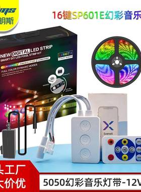 Sp601e双通道led流水跑马音乐声控律动12V30灯/米幻彩rgb灯带套装