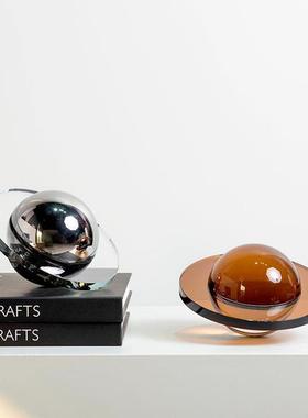 欧式简约半圆球形水晶飞碟样板间桌面装饰摆件精致几何切面工艺品