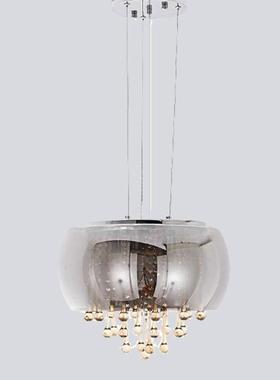 客厅吸顶灯烟灰色玻璃灯罩吊灯美式乡村餐吊灯玻璃水晶吊灯 圆形