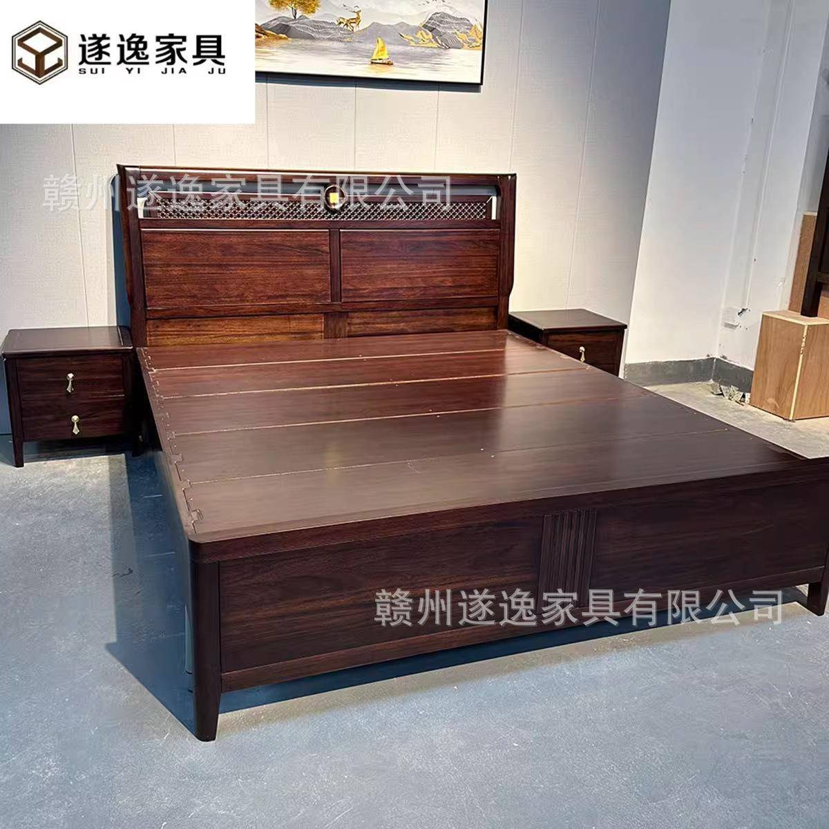 新中式实木床乌金木1.8米中国风双人床 新款主卧现代简约高档婚床