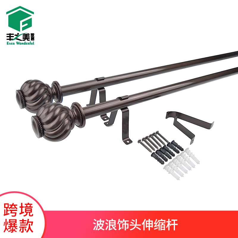 伸缩杆欧美窗帘杆单杆窗帘轨道19mm加厚铁制罗马杆窗帘杆