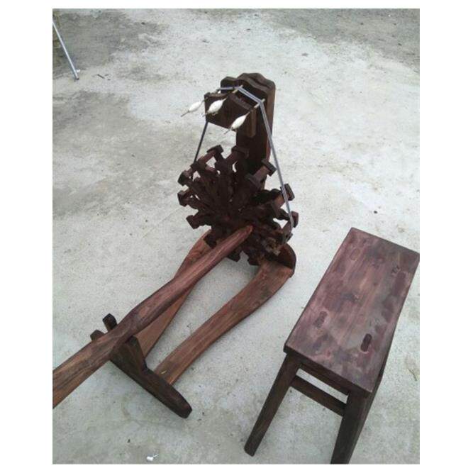 三锭纺车古老纺织工具模型木制品锭子