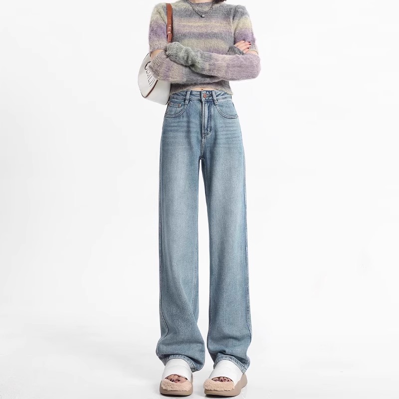 高腰阔腿牛仔裤2024年新款女秋冬窄版百搭梨形遮肉宽松拖地直筒裤