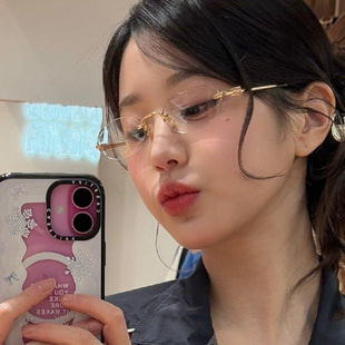 张元 miu无框眼镜女近视防蓝光变色镜钛架超轻老钱风墨镜A54 英同款