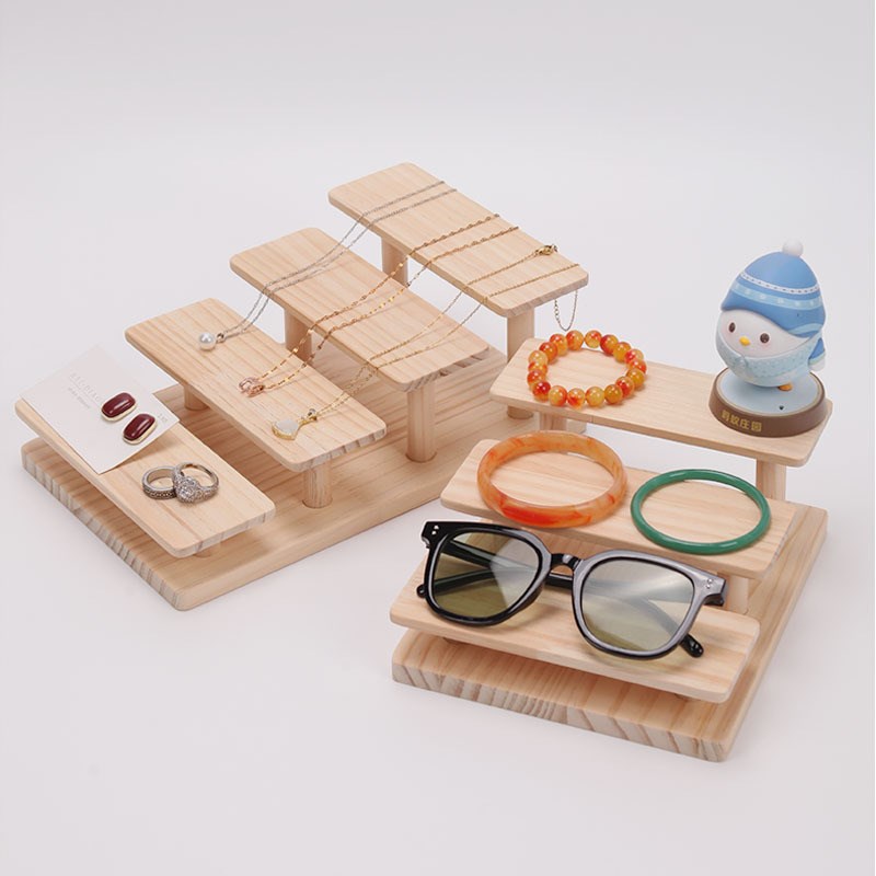 实木阶梯眼镜展示架多层饰品展示架摆件柜台摆摊首饰珠宝展示道具