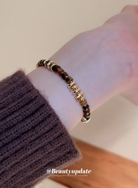 人造虎眼石款几何手链时尚复古设计感串珠手串小众轻奢气质手饰女