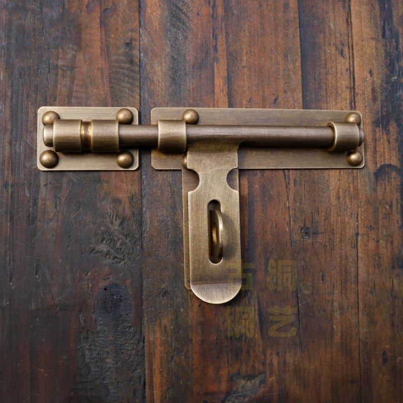 中式大门纯铜插销复古木门免打孔黄铜插销老式门扣锁全铜门栓锁扣