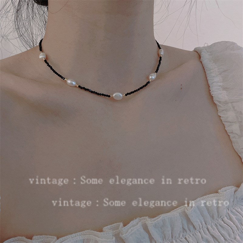 重工制作天然石串珠项链细款轻奢风淡水珍珠项链气质小众锁骨链