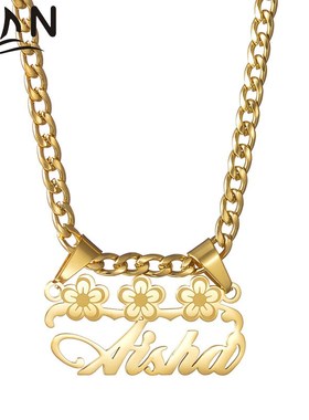 DIY创意名字定 制激光刻字英文字母吊坠项链女士不锈钢锁骨链饰品